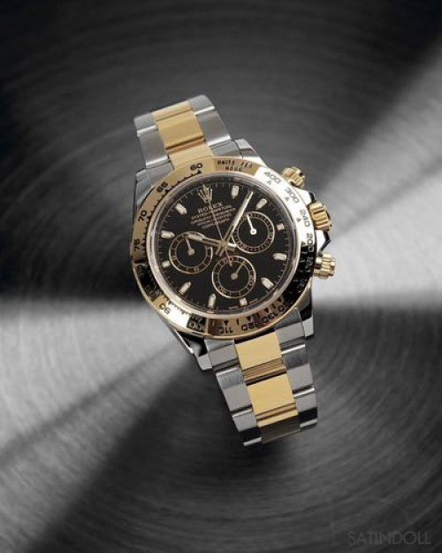 Rolex Daytona Cosmographer Gold Silver Oyster Strap Black Dial Automatic Watch