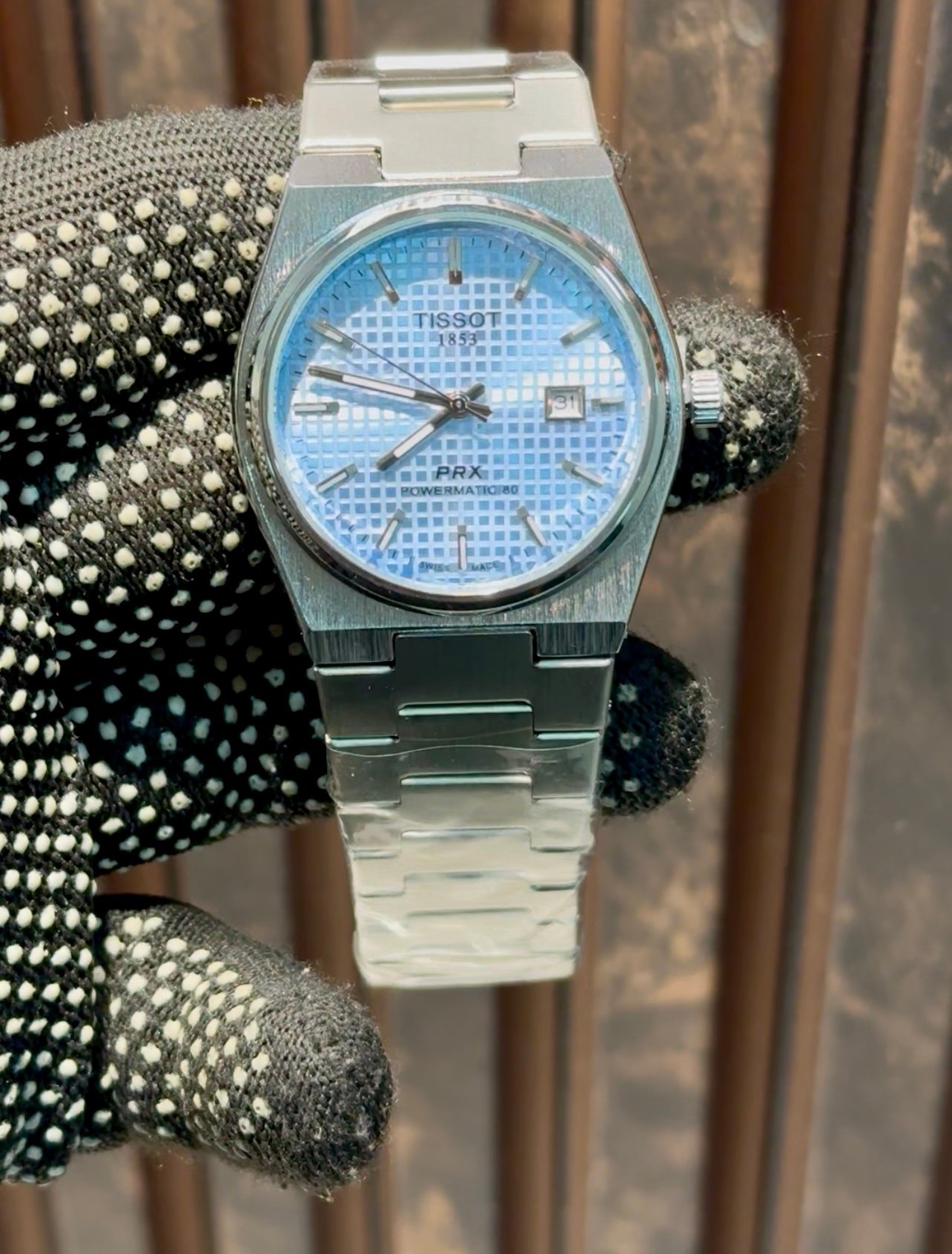 Tissot Prx Silver Textured Light Blue Dial Japanese Quartz Machine