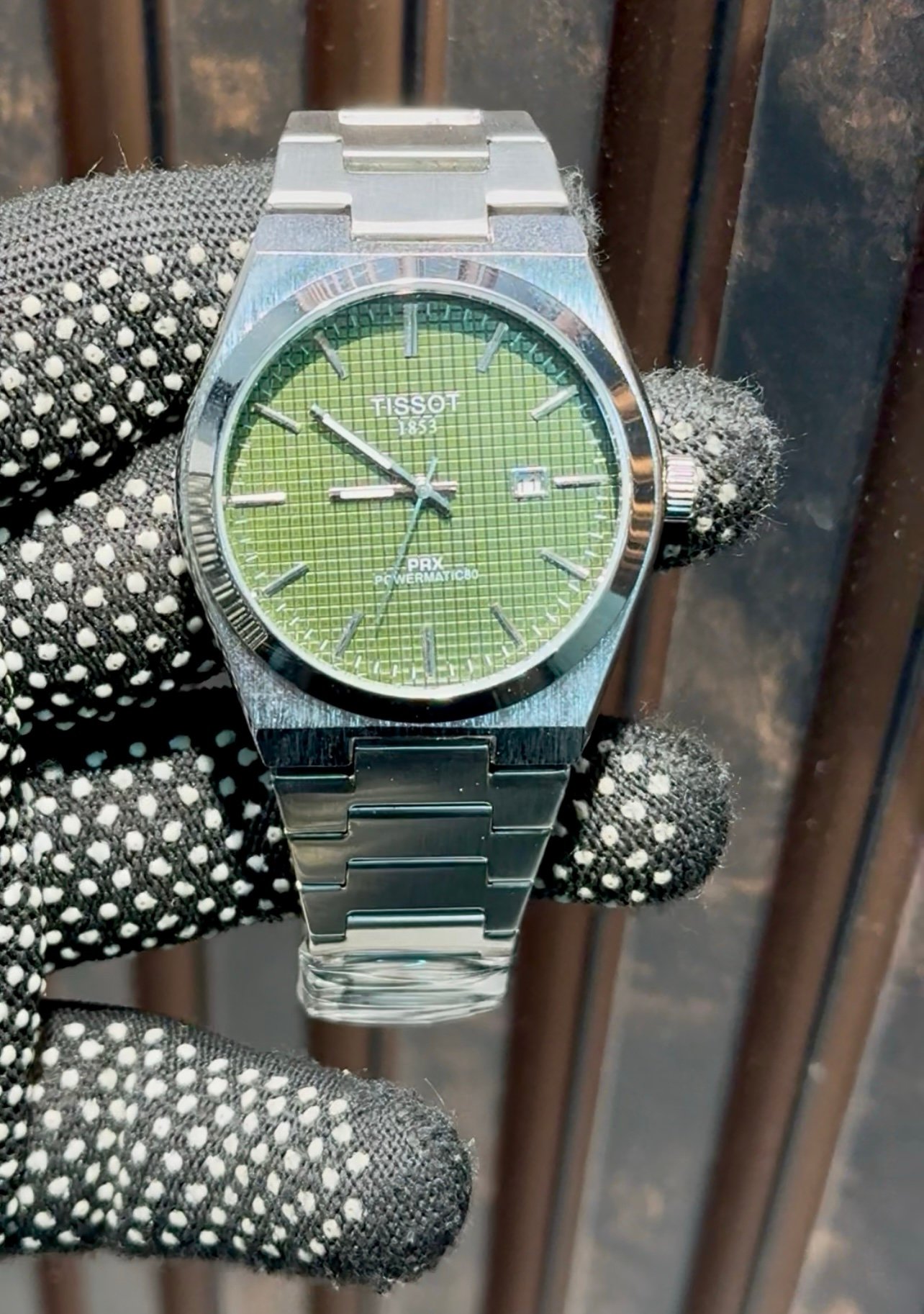 Tissot Prx Silver Textured Olive Green Dial Japanese Quartz Machine