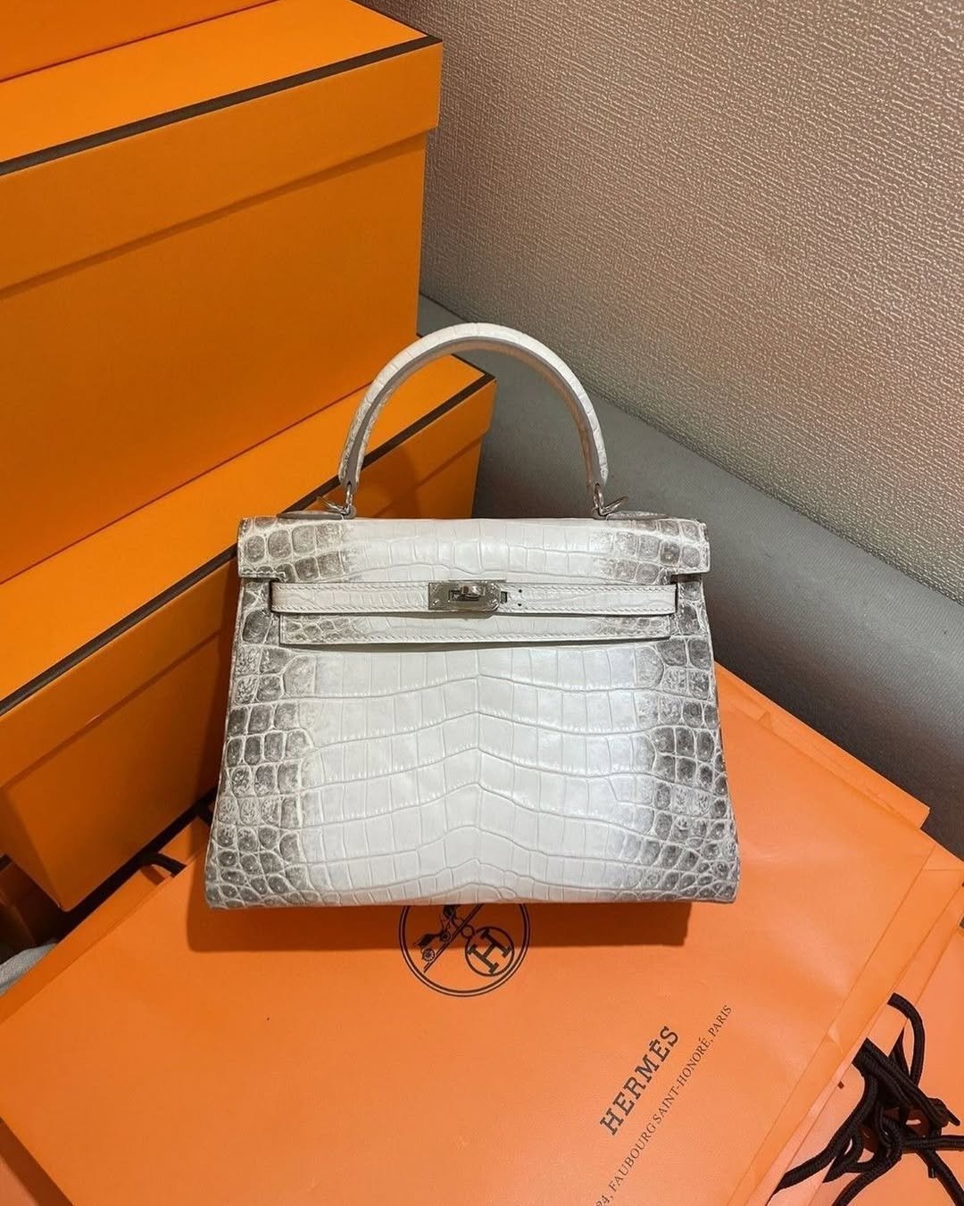 Hermes Blanc Crocodile Niloticus Himalaya Encrusted Birkin Bag