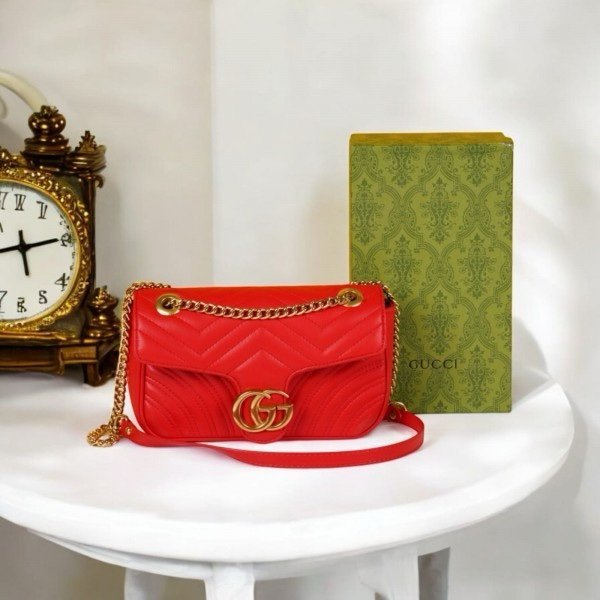 Gucci  GG Marmontn Matelassen Shoulder Bag With OG Box & Dust Bag_(Red-529)(BSB)