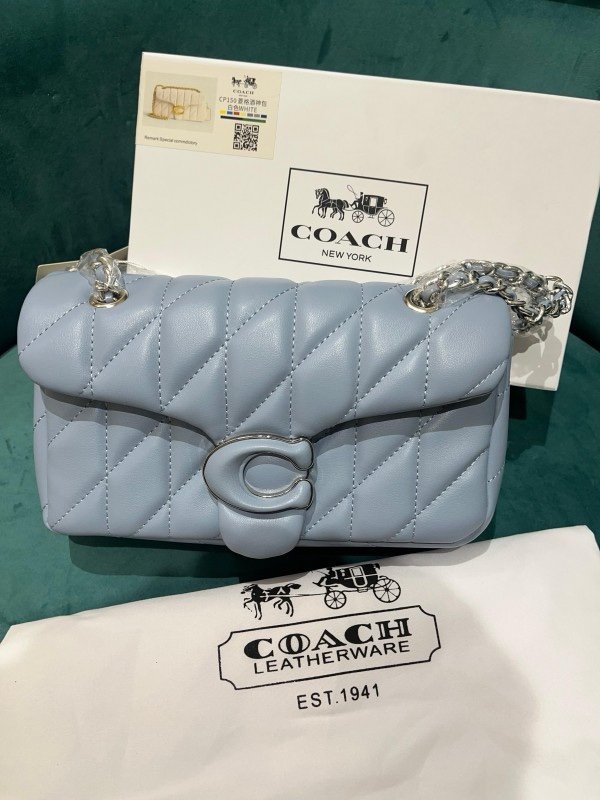 Coach Soft Blue Tabby 26 Quilted Medium Leather Shoulder Bag With OG Box & Dust Bag (CP-150-Blue)(LB)