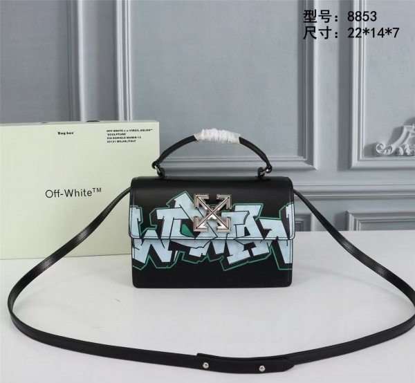 Off-White Leather Hand Held Black Graffity Jitney 1.4 Shoulder Bag (8853 Black Graffity)(LB)