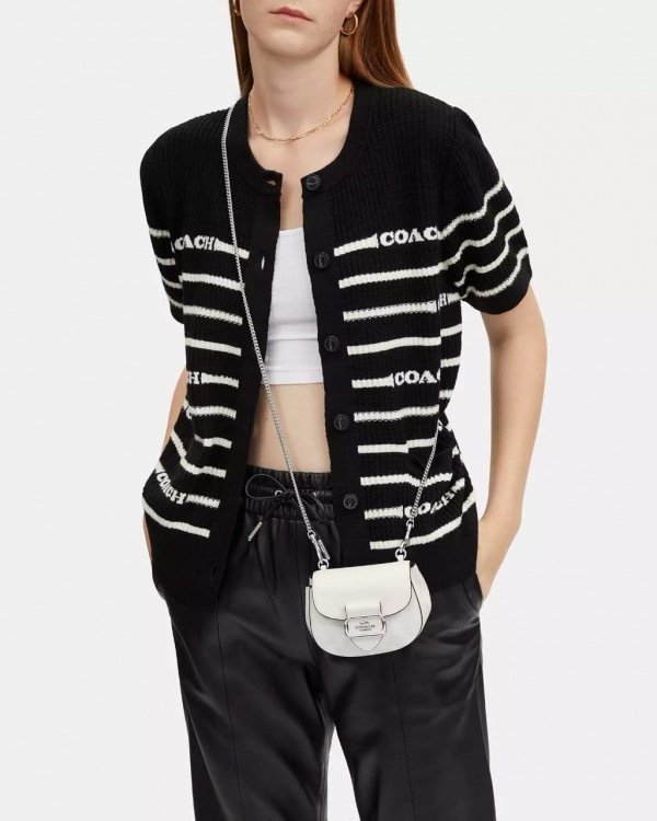 Coach Morgan Card Case On A  Chain In Signature Canvas White CK439 With OG Box & Dust Bag(LB)