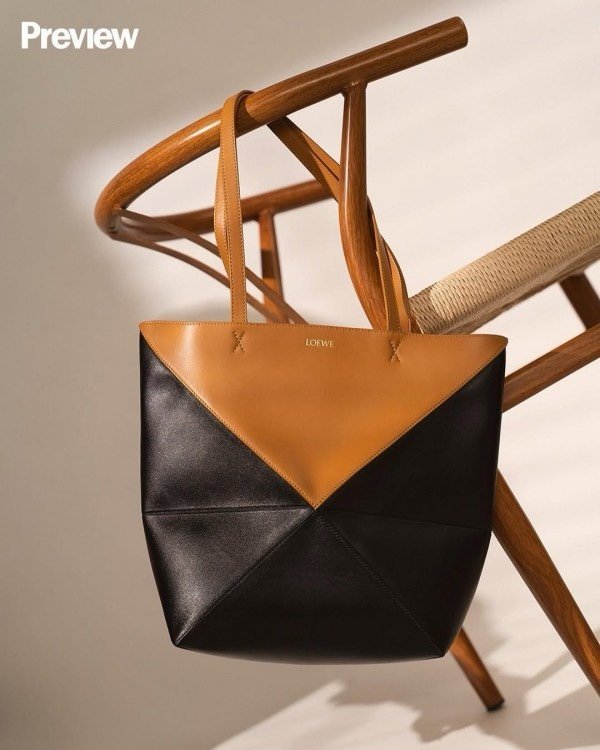 Loewe Limited Edition Puzzle Fold Tote Bag With OG Box & Dust Bag (Tan Black - 697)(BSB)
