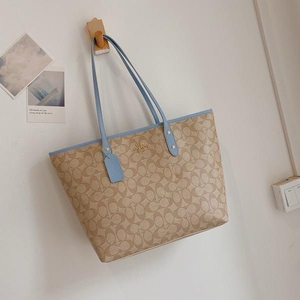Coach Signature City Tote Bag With OG Box & Dust Bag (Beige_Blue-1118)(BSB)