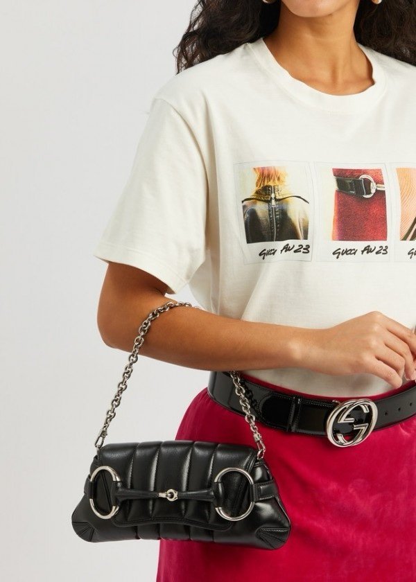 Gucci GG Horsebit Chain Shoulder Bag With OG Box & Dust Bag & 2 Belts & 1 Chain (Black-726)(BSB)