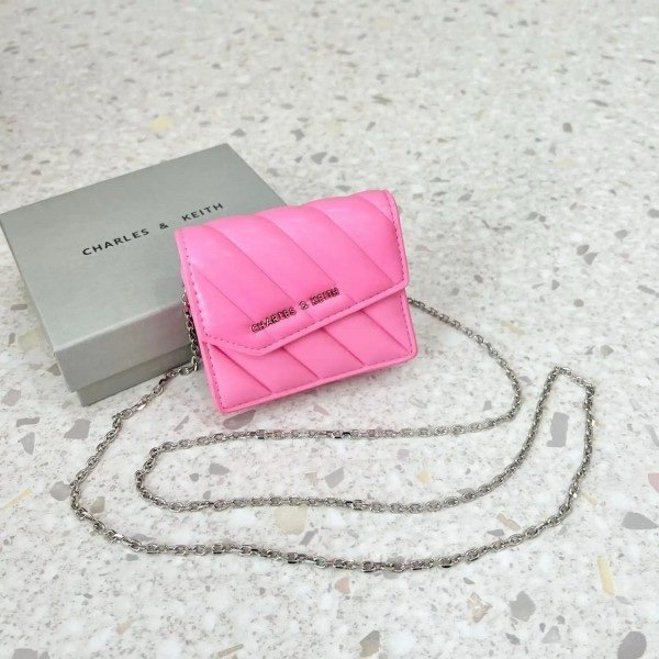 Charles & Keith Mini Asymmetric Flap Sling Bag With OG Box & Dust Bag (Pink - 787)(BSB)