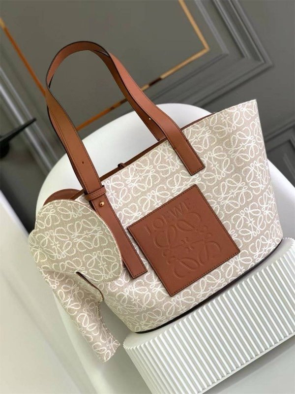 Loewe Elephant Anagram Premium Edition Basket Tote Bag With Dust Bag (White - 701)(BSB)