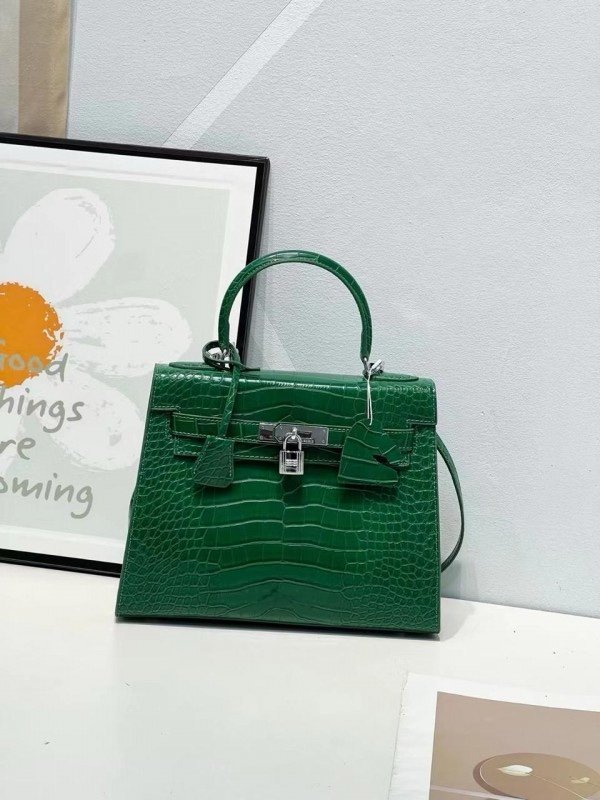 Hermes Blanc Crocodile Niloticus Green Encrusted Birkin Bag With OG Box & Dust Bag(1028 Green)