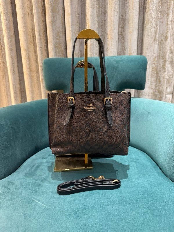 Coach Mollie Leather Tote Bag With Dust Bag & Shoulder Strap (C23021_Coffee_Brown)(LB)