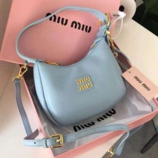 Miu Miu Leather Hobo armpit Bag With OG Box & Dust Bag (359 Grey)(LB)