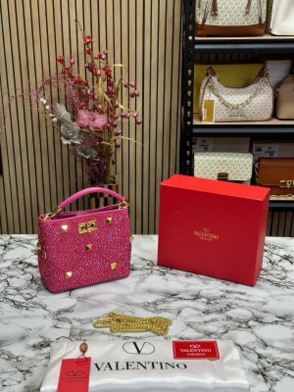 VALENTIN O RHINESTONE LAVIE HANDBAG WITH BOX CARD DUST BAG (PINK)(MT)