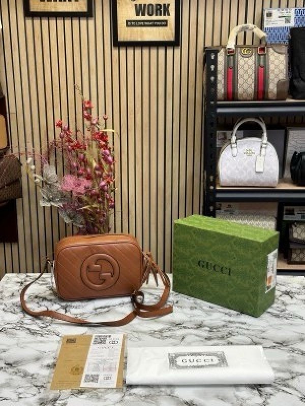 GUCC I SOHO LEATHER HANDBAG WITH OG BOX AND DUST BAG (BROWN) (S5)(MT)