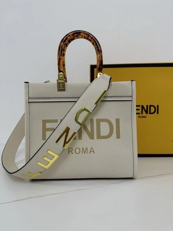 Fendi Roma Sunshine Small Tote Bag WithDust Bag & Shoulder Strap (BSB White-981)