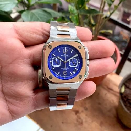 Bell Ross Urban Chronograph Silver Rose Gold Blue