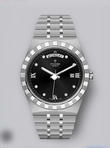 Tudor Royal Day Date Silver Black Diamond Initials